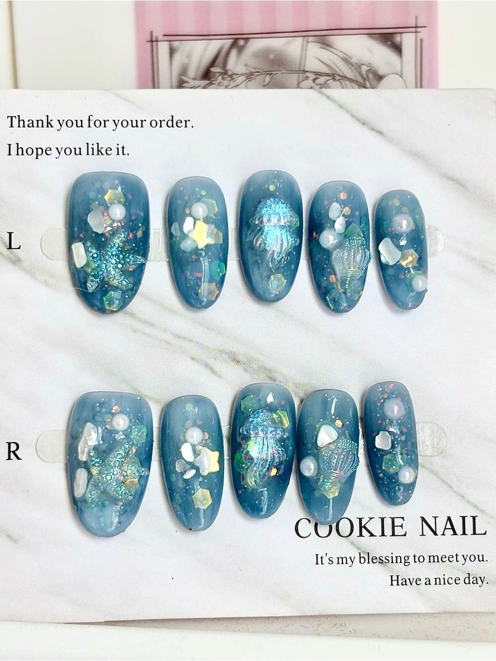 Length 2.6cm and Size Small Width Ocean Blue Jelly Nail Set